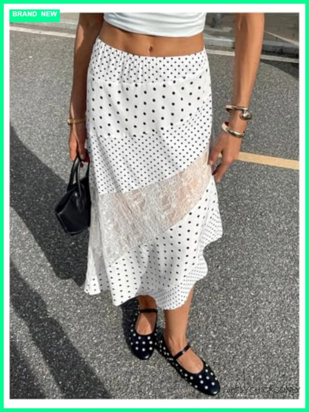 Polka Dot Ruffle Hem High Waist Midi Skirt - Casual Flowy